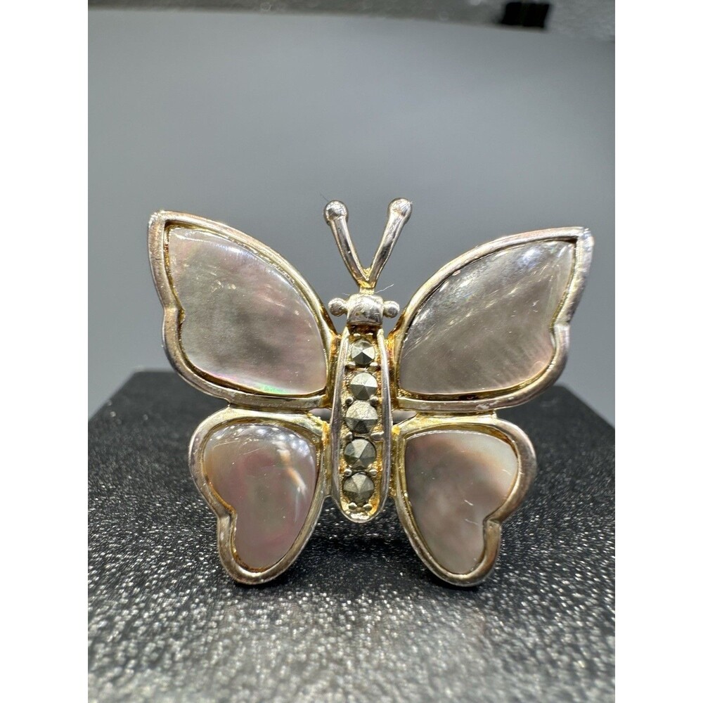 Sterling Silver Abalone Shell & Marcasite Butterfly Ring Size 8 ROSS SIMONS 925
